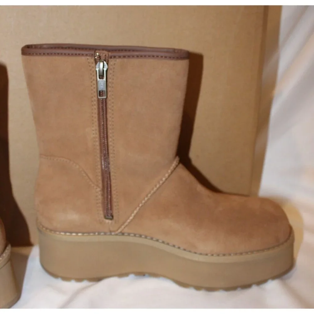 UGG CITYFUNC‎ MID CHESTNUT LEATHER WATERPROOF ZIP WOMEN'S BOOTS SIZE NIB